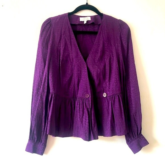 💜HP & Other Stories Jacquard Leo Duo Button Wrap Top - Picture 2 of 6